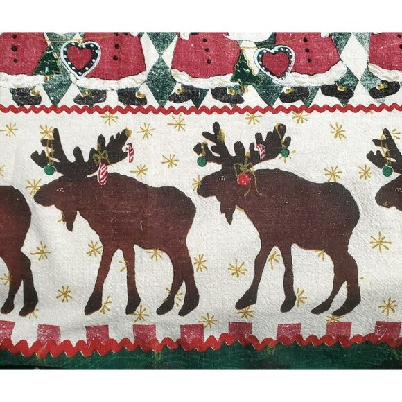 VTG Christmas Tablecloth Bear Moose Santa Snowman Country Farmhouse Cabin READ - Picture 3 of 11